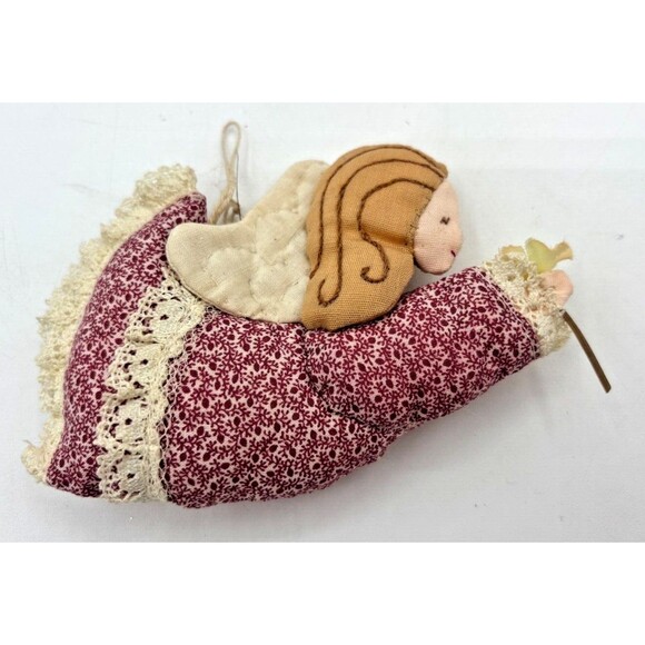 Vintage Handcrafted Fabric Christmas Ornaments Set of 7 Embroidered Farmhouse - Picture 8 of 16